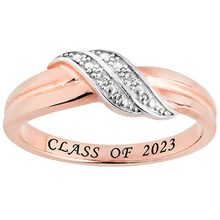 14K Rose Gold over Sterling Double Wave Diamond Accent Class Ring