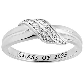 Silver Plated Double Wave Diamond Accent Class Ring