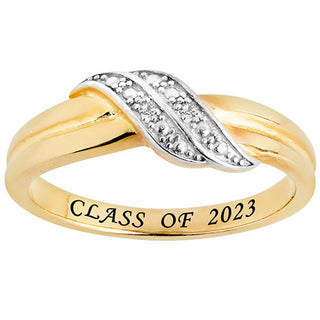 14K Gold Plated Double Wave Diamond Accent Class Ring