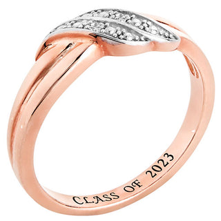 14K Rose Gold Plated Double Wave Diamond Accent Class Ring
