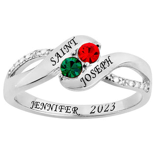 Sterling Silver Birthstone Bypass Diamond Accent Class Ring