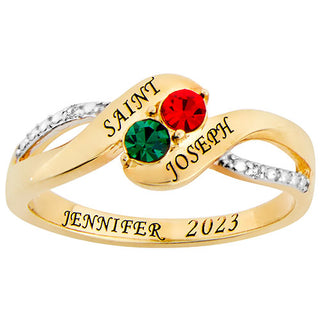14K Gold over Sterling Birthstone Bypass Diamond Accent Class Ring