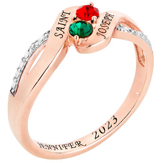 14K Rose Gold over Sterling Birthstone Bypass Diamond Accent Class Ring