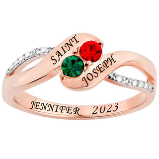 14K Rose Gold over Sterling Birthstone Bypass Diamond Accent Class Ring