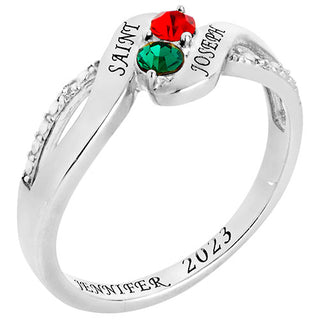 Silver Plated Birthstone Bypass Diamond Accent Class Ring