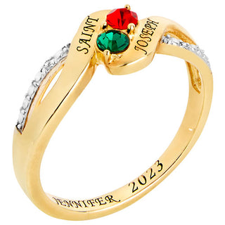 14K Gold Plated Birthstone Bypass Diamond Accent Class Ring