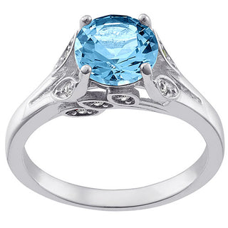 Silver Plated Simulated Blue Topaz with Clear Crystal Leaves Ring
