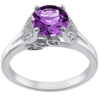 Silver Plated Simulated Amethyst with Clear Crystal Leaves Ring
