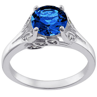 Silver Plated Simulated Sapphire with Clear Crystal Leaves Ring