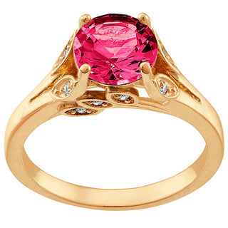 14K Gold Plated Simulated Ruby with Clear Crystal Leaves Ring