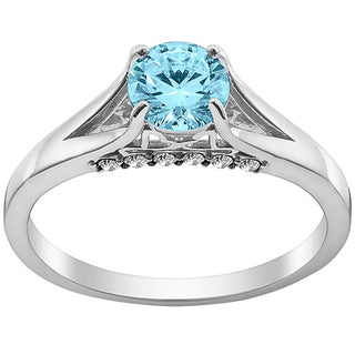 Silver Plated Simulated Blue Topaz and Clear Crystal Ring