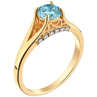 14K Gold Plated Simulated Blue Topaz and Clear Crystal Ring