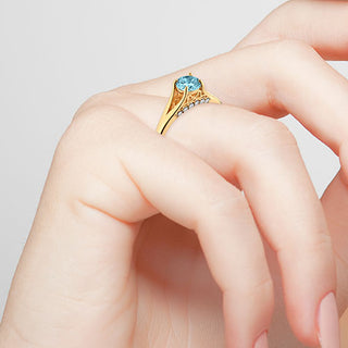 14K Gold Plated Simulated Blue Topaz and Clear Crystal Ring