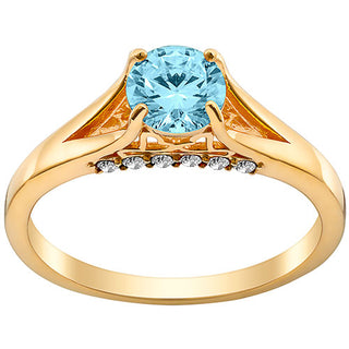 14K Gold Plated Simulated Blue Topaz and Clear Crystal Ring