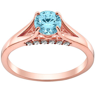 14K Rose Gold Plated Simulated Blue Topaz and Clear Crystal Ring
