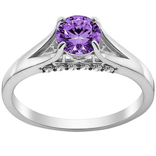 Silver Plated Simulated Amethyst and Clear Crystal Ring