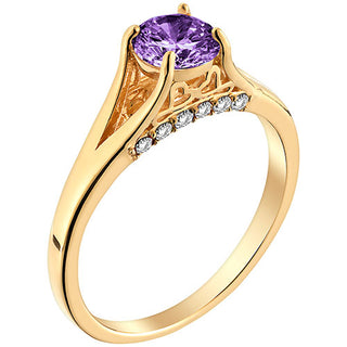 14K Gold Plated Simulated Amethyst and Clear Crystal Ring