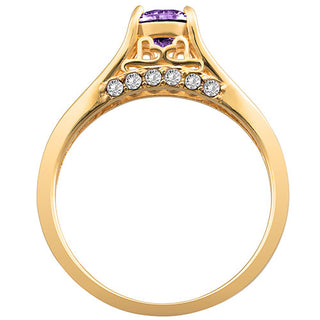14K Gold Plated Simulated Amethyst and Clear Crystal Ring