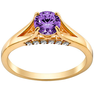 14K Gold Plated Simulated Amethyst and Clear Crystal Ring
