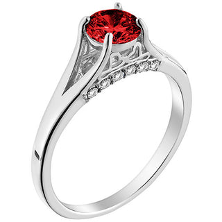 Silver Plated Simulated Garnet and Clear Crystal Ring