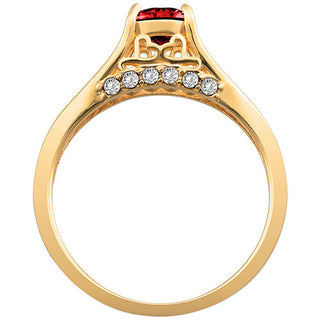 14K Gold Plated Simulated Garnet and Clear Crystal Ring