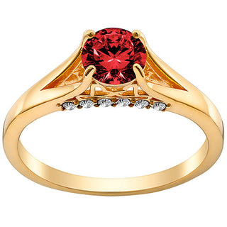 14K Gold Plated Simulated Garnet and Clear Crystal Ring