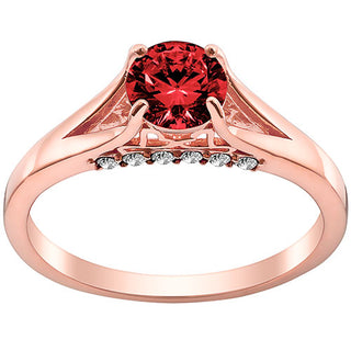 14K Rose Gold Plated Simulated Garnet and Clear Crystal Ring