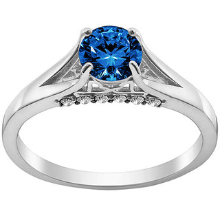 Silver Plated Simulated Sapphire and Clear Crystal Ring