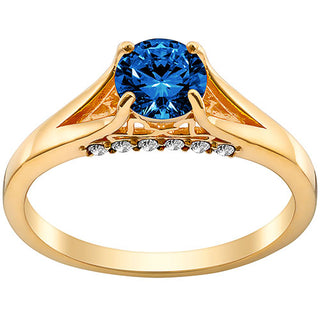 14K Gold Plated Simulated Sapphire and Clear Crystal Ring
