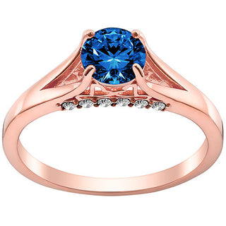 14K Rose Gold Plated Simulated Sapphire and Clear Crystal Ring