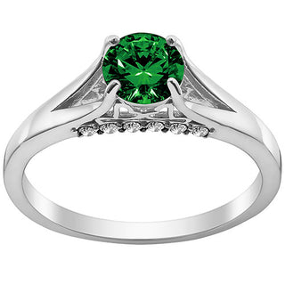 Silver Plated Simulated Emerald and Clear Crystal Ring
