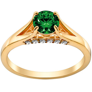 14K Gold Plated Simulated Emerald and Clear Crystal Ring