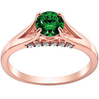 14K Rose Gold Plated Simulated Emerald and Clear Crystal Ring