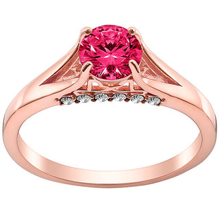 14K Rose Gold Plated Simulated Ruby and Clear Crystal Ring
