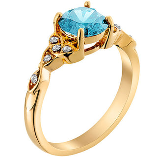 14K Gold Plated Simulated Blue Topaz and Clear Crystal Trinity Knot Ring