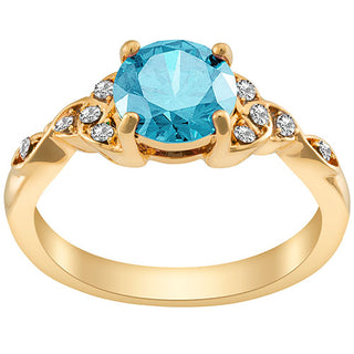 14K Gold Plated Simulated Blue Topaz and Clear Crystal Trinity Knot Ring