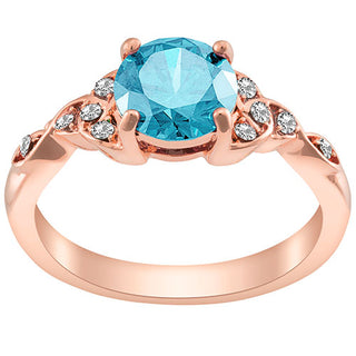 14K Rose Gold Plated Simulated Blue Topaz and Clear Crystal Trinity Knot Ring