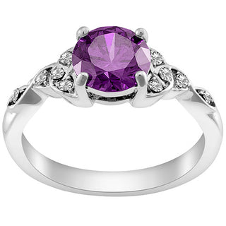 Silver Plated Simulated Amethyst and Clear Crystal Trinity Knot Ring