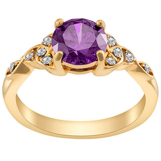 14K Gold Plated Simulated Amethyst and Clear Crystal Trinity Knot Ring