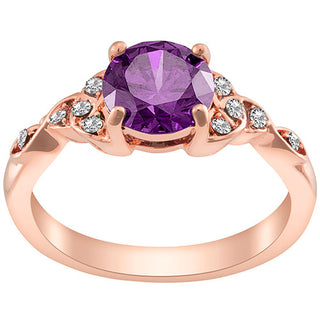 14K Rose Gold Plated Simulated Amethyst and Clear Crystal Trinity Knot Ring