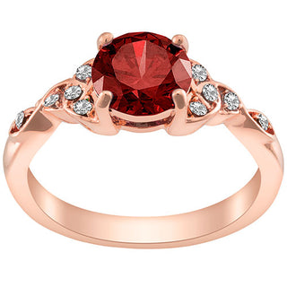 14K Rose Gold Plated Simulated Garnet and Clear Crystal Trinity Knot Ring