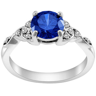 Silver Plated Simulated Sapphire and Clear Crystal Trinity Knot Ring
