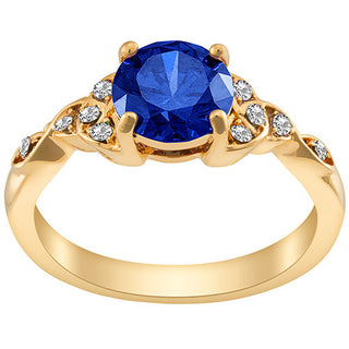 14K Gold Plated Simulated Sapphire and Clear Crystal Trinity Knot Ring