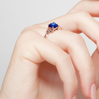 14K Rose Gold Plated Simulated Sapphire and Clear Crystal Trinity Knot Ring