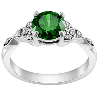 Silver Plated Simulated Emerald and Clear Crystal Trinity Knot Ring
