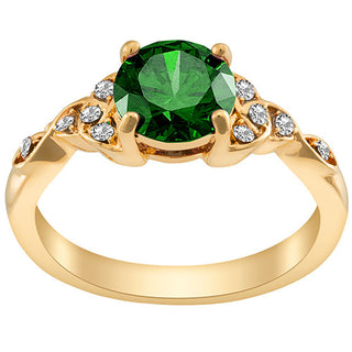 14K Gold Plated Simulated Emerald and Clear Crystal Trinity Knot Ring