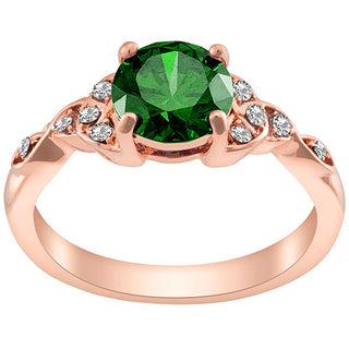 14K Rose Gold Plated Simulated Emerald and Clear Crystal Trinity Knot Ring