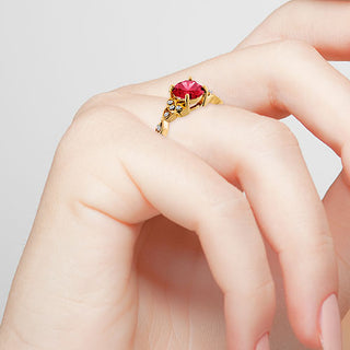 14K Gold Plated Simulated Ruby and Clear Crystal Trinity Knot Ring