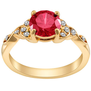 14K Gold Plated Simulated Ruby and Clear Crystal Trinity Knot Ring