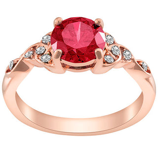 14K Rose Gold Plated Simulated Ruby and Clear Crystal Trinity Knot Ring